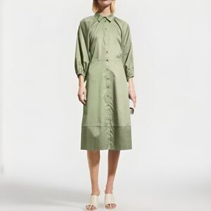 Harshman Muriel Matcha Green Cotton Shirt Dress 3/4 Sleeve NWT $229 M L 10 12